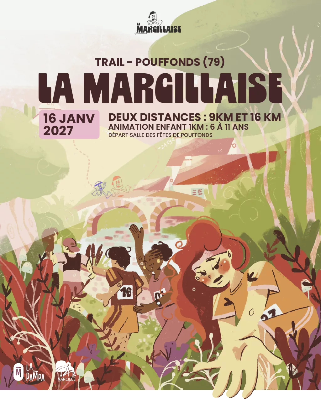 Affiche de La Marcillaise : trail de 9 et 16 km le samedi 16 janvier 2027 à Pouffonds